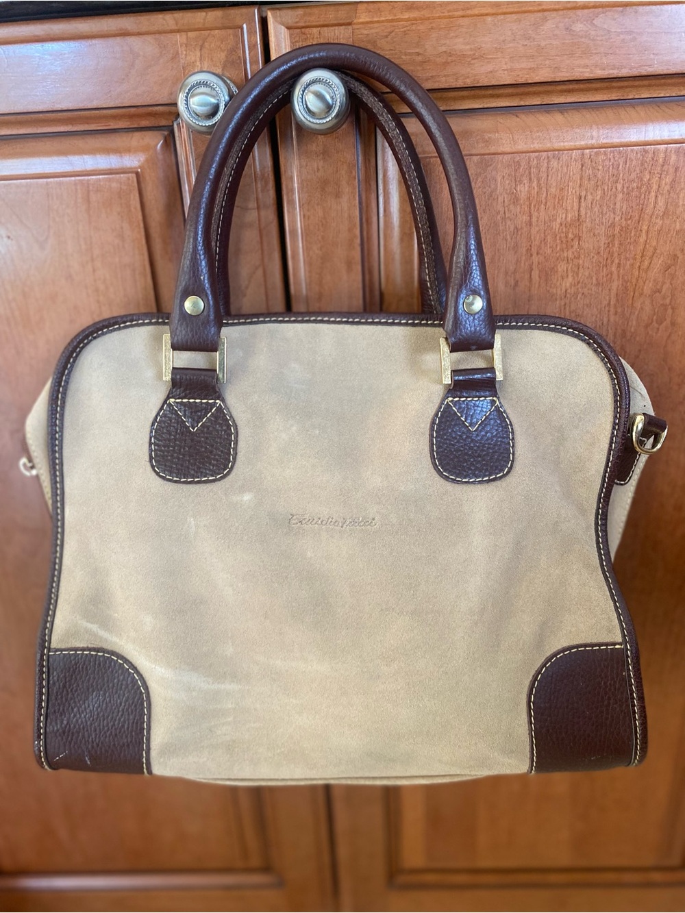 Vintage Emidio Tucci Suede and Dark Brown Leather Satchel -